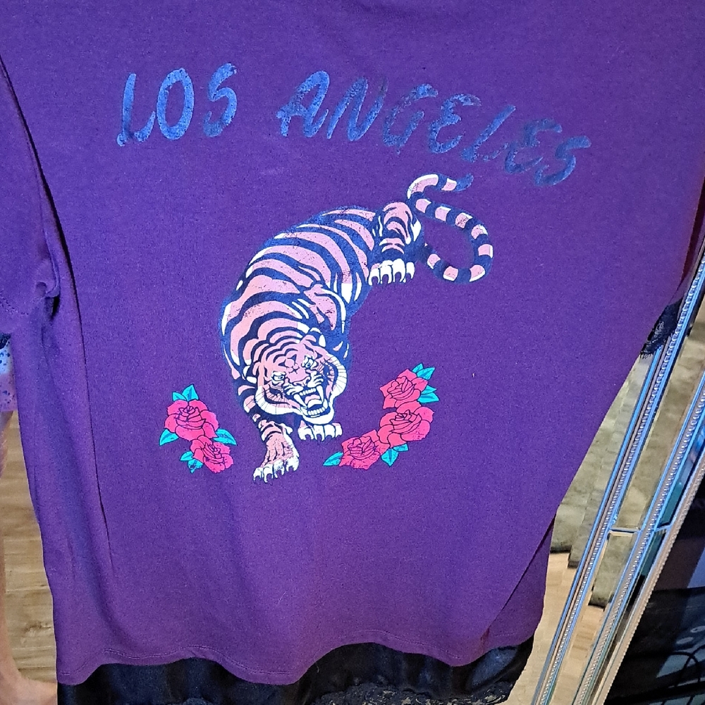 L.A. Cold Crush Purple and Red Short Sleeve Tee with TIGER DESIGN